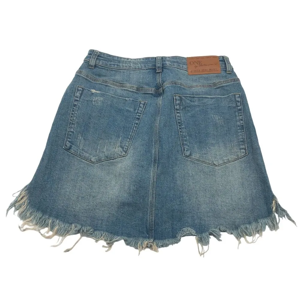 One Teaspoon Womens High Waist Distressed Denim Mini Skirt Size 27 - Image 2