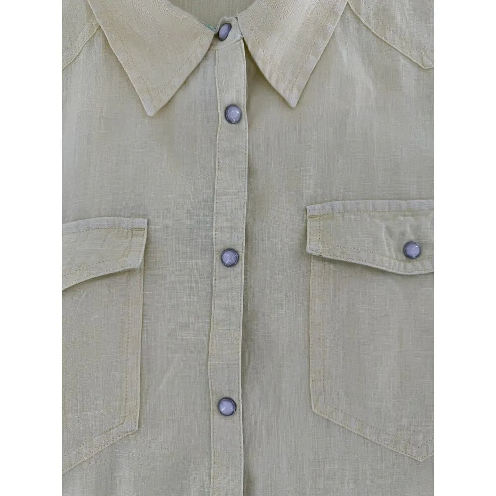 Sundance Pearl Snap Shirt Size M 100% Linen Yellow Western Rodeo Cowgirl​​ Size M - Image 3
