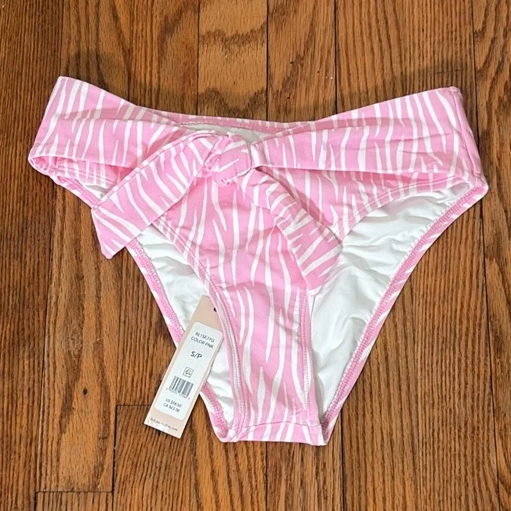 BCBGeneration PINK Seeing Stripes Front Tie High-Waist Bikini‎ Bottoms Small NWT - Image 3