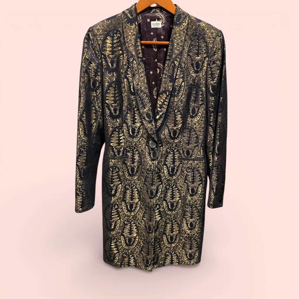 Stunning vintage 90s baroque celestial moon magic Ozbek luxury long blazer Italy Blue Size 8 - Image 2