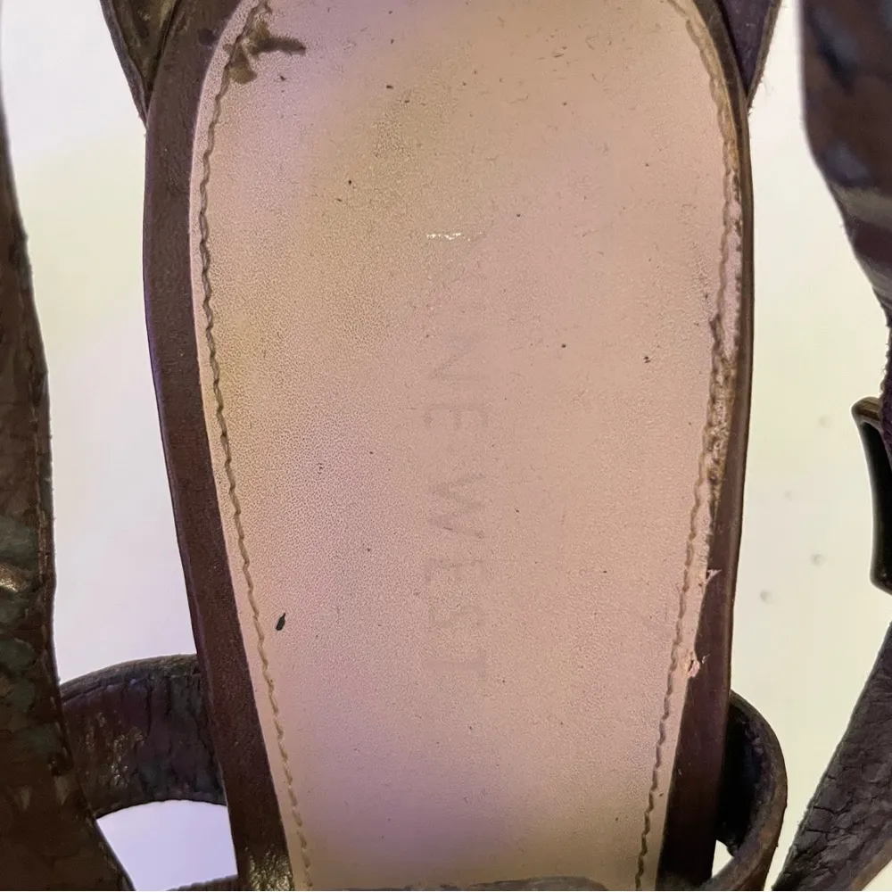 Nine West Balboa Brown Faux Leather Wooden Heels Size 7M - Image 2