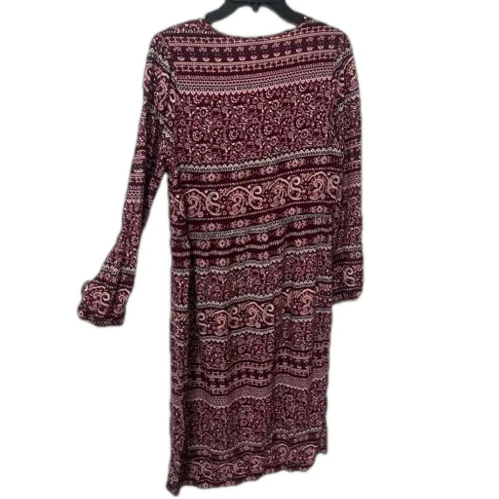 Luxology Boho Paisley Long Maxi Shift Dress Hippie Floral Burgundy Pink Medium - Image 6