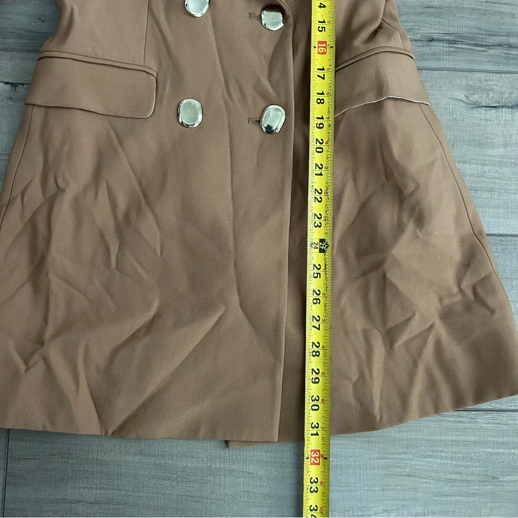 ZARA  Camel Brown Gold Button Double Breasted Long Blazer Jacket S - Image 9