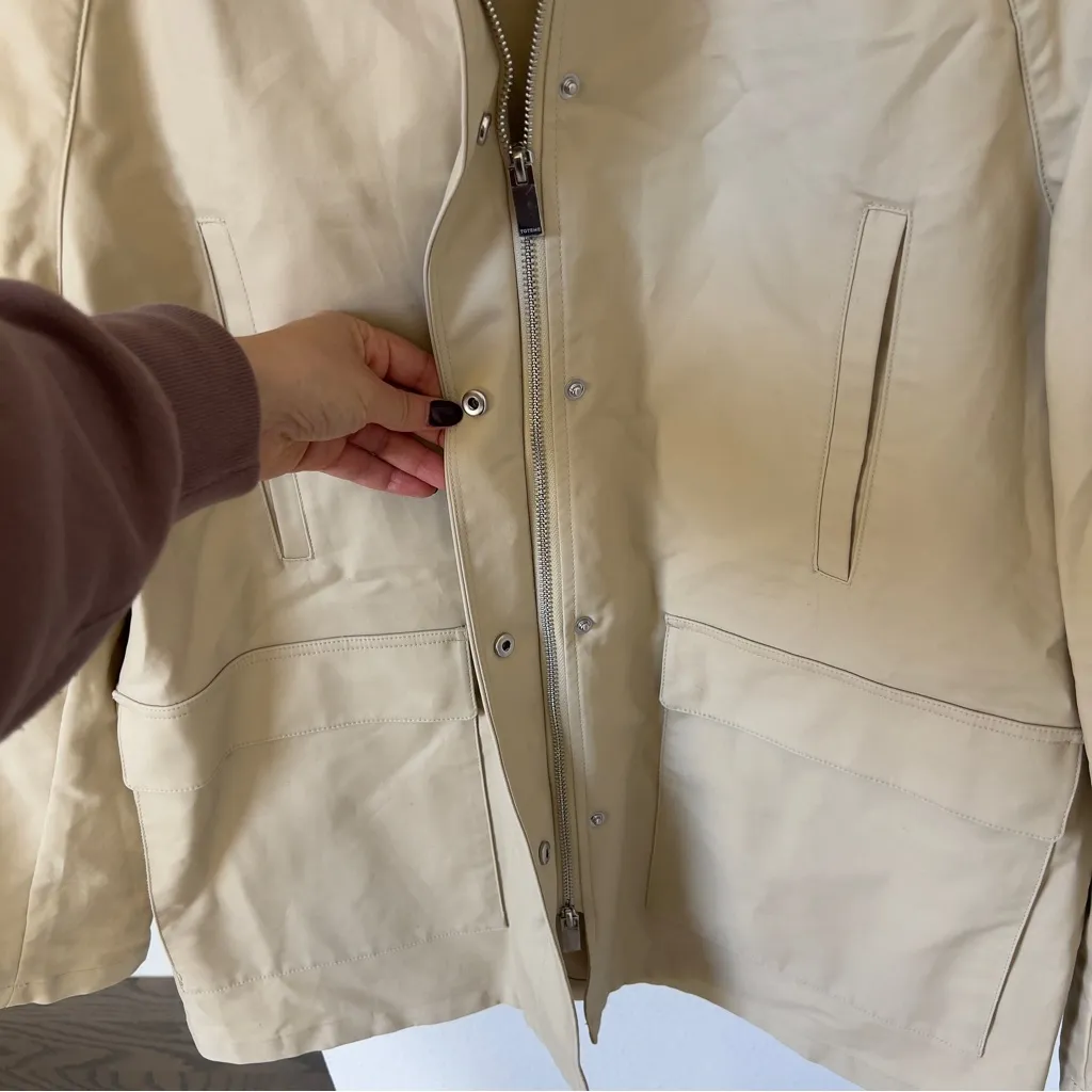 NWOT TOTEME Corduroy Trimmed Coated Canvas Summer Country Wax Cotton Jacket Tan Size 4 - Image 8