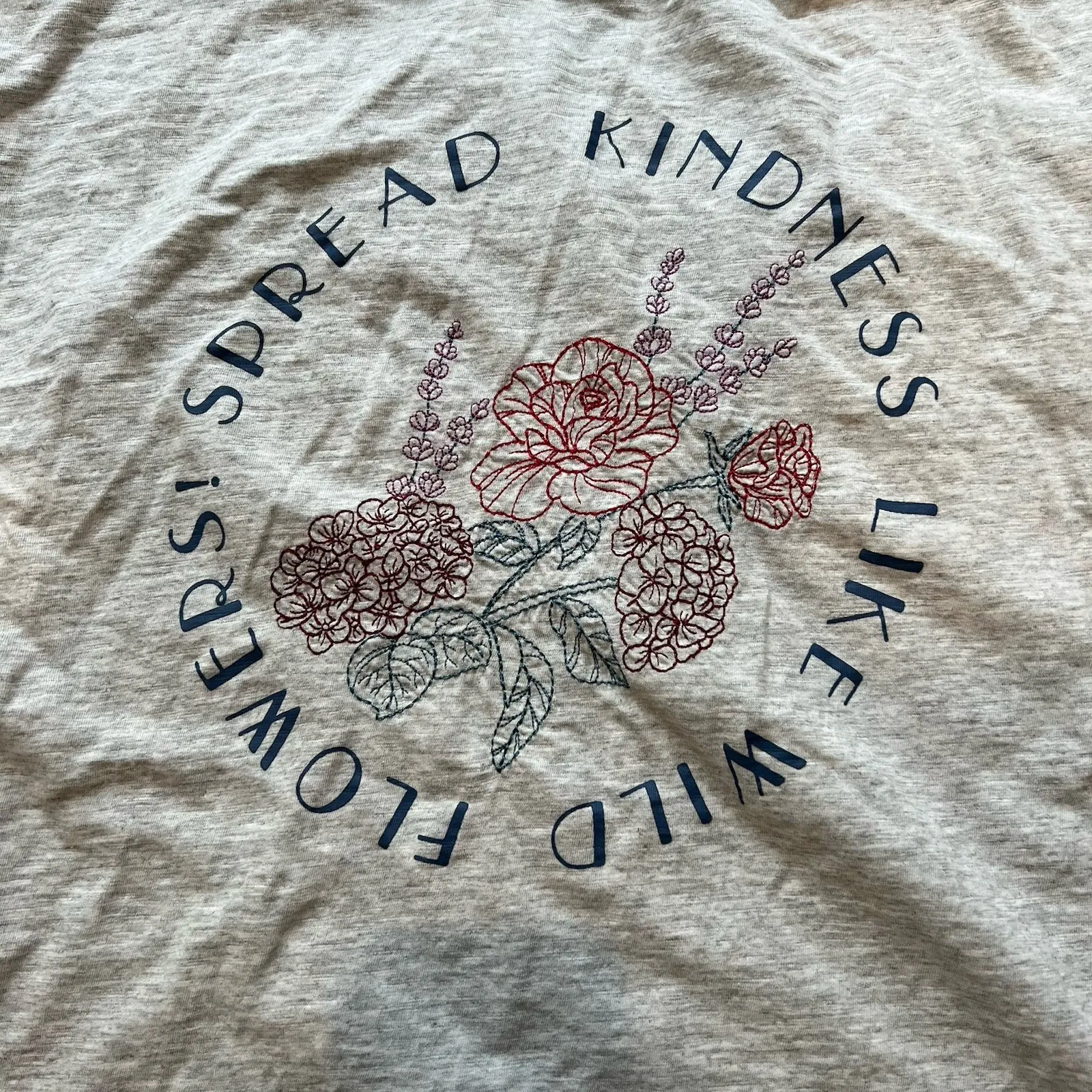 Jane + Delancey Gray Embroidered T Shirt Wild Flower Spread Kindness Inspiration Size XXL - Image 6