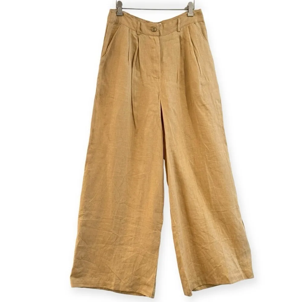 ANTHROPOLOGIE Faithfull The Brand Circa Wide Leg High Rise Linen Pants Honey NEW - Image 7