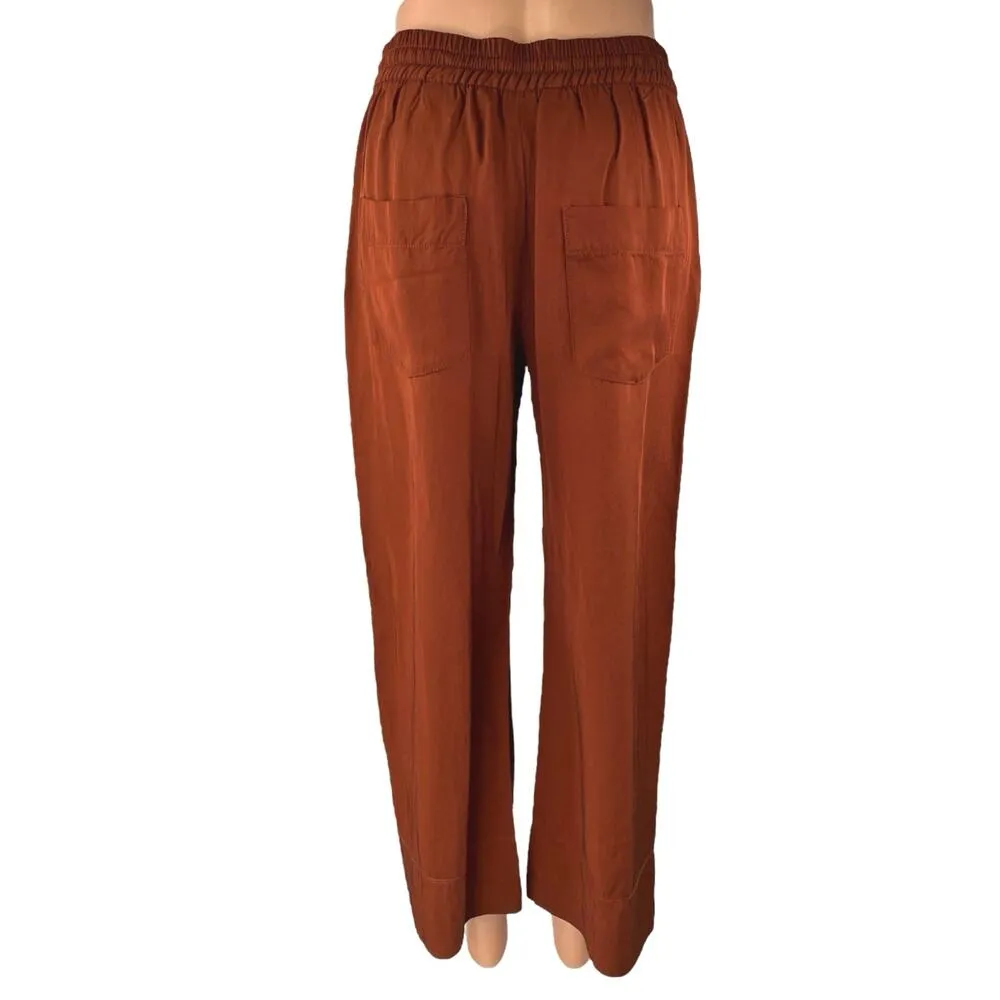 Zara Brown Straight Wide Leg High Waist Drawstring Baggy Trousers Sweat Pants S - Image 3
