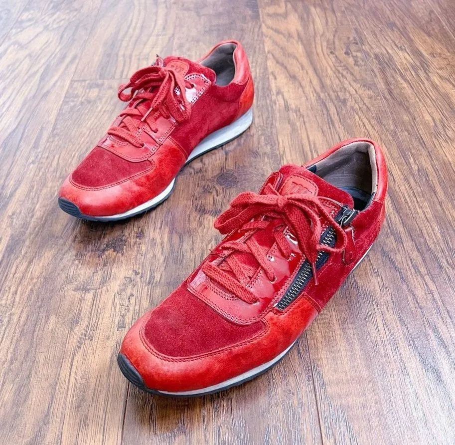 Paul Green • Sandy Sneaker red leather suede Super Soft trainer zip laceup - Image 12