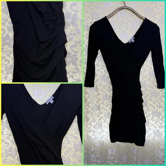 NWOT James Perse Black Long Sleeve bodycon mini Dress ruched sides sz 0 XS - Image 2