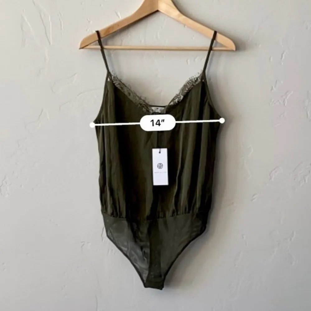 Socialite Women’s Lace Trim Satin Bodysuit Green NWT - Image 8