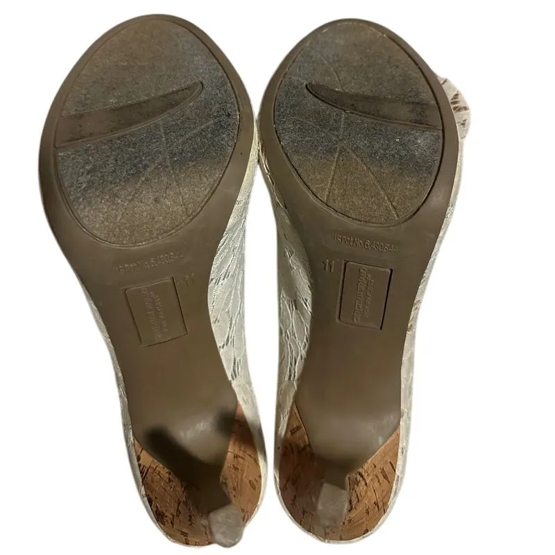 Christian Siriano Lace Peep Toe Bow Pumps Cork Heel Special Occasion Heels‎ Brown Size 11 - Image 6