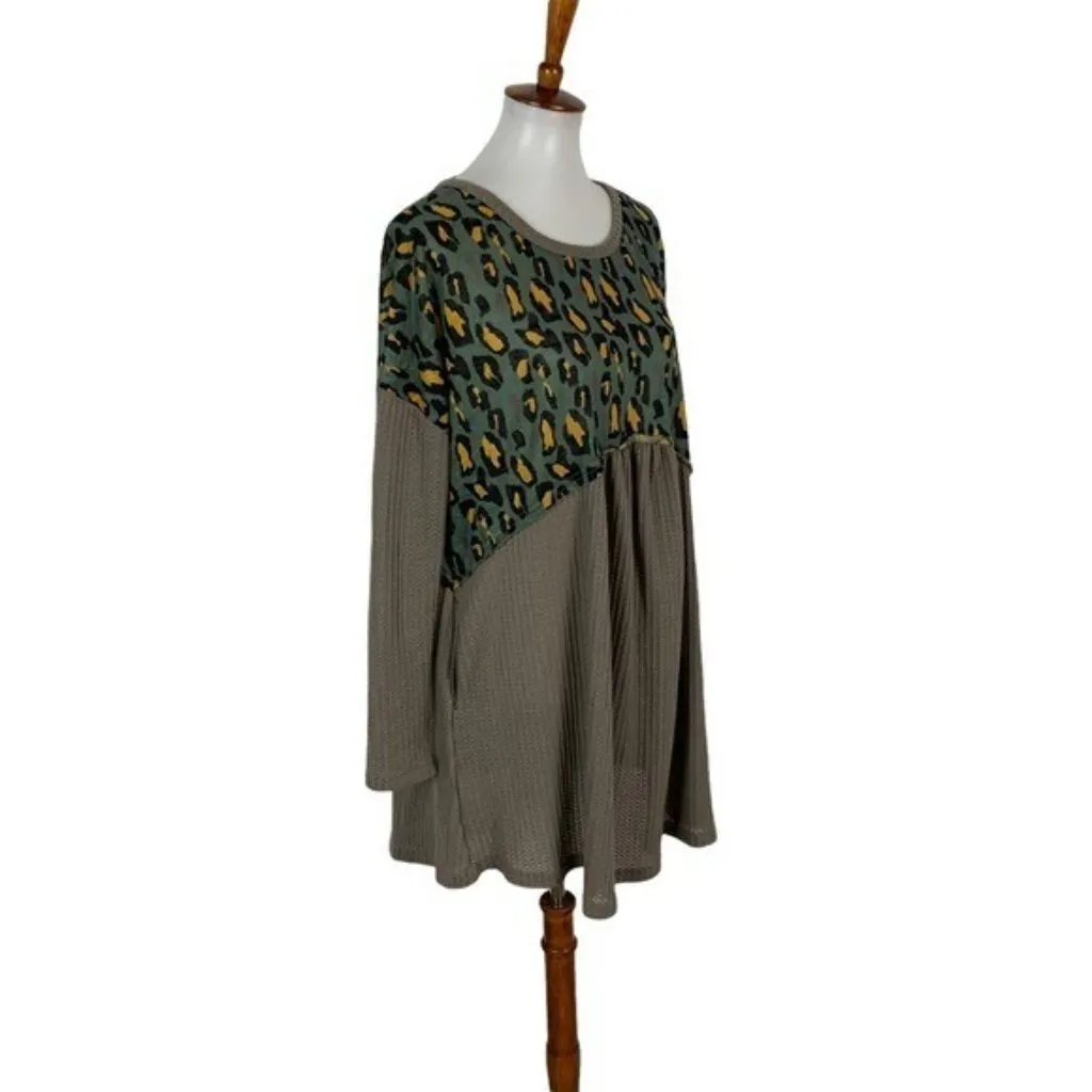 Umgee  Tunic Dress Medium Brown‎ Long Sleeve Boho Cottagecore Vintage - Image 4