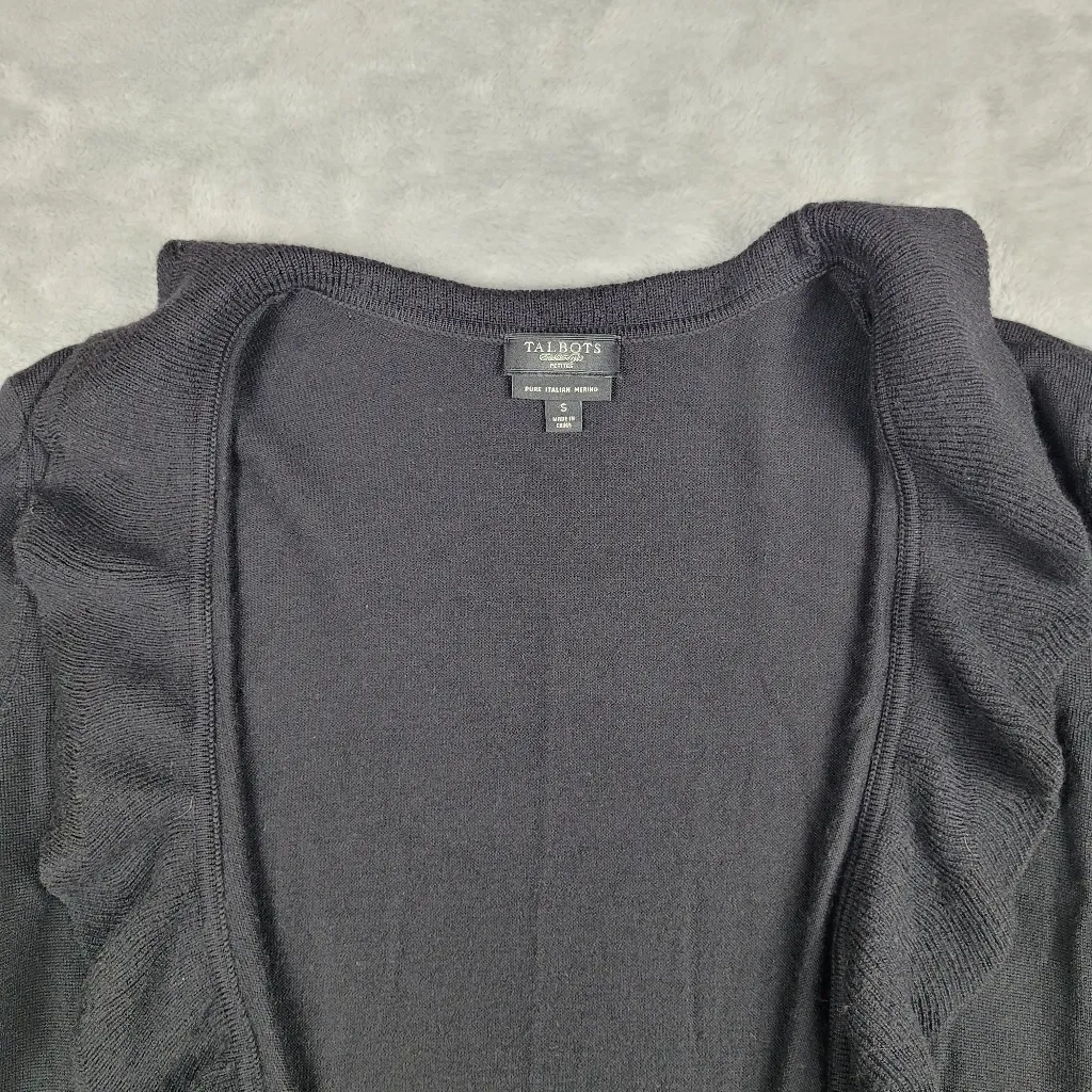 Talbots Womens Cardigan Pure Italian Merino Wool Black Long Sleeve Size S Petite - Image 2