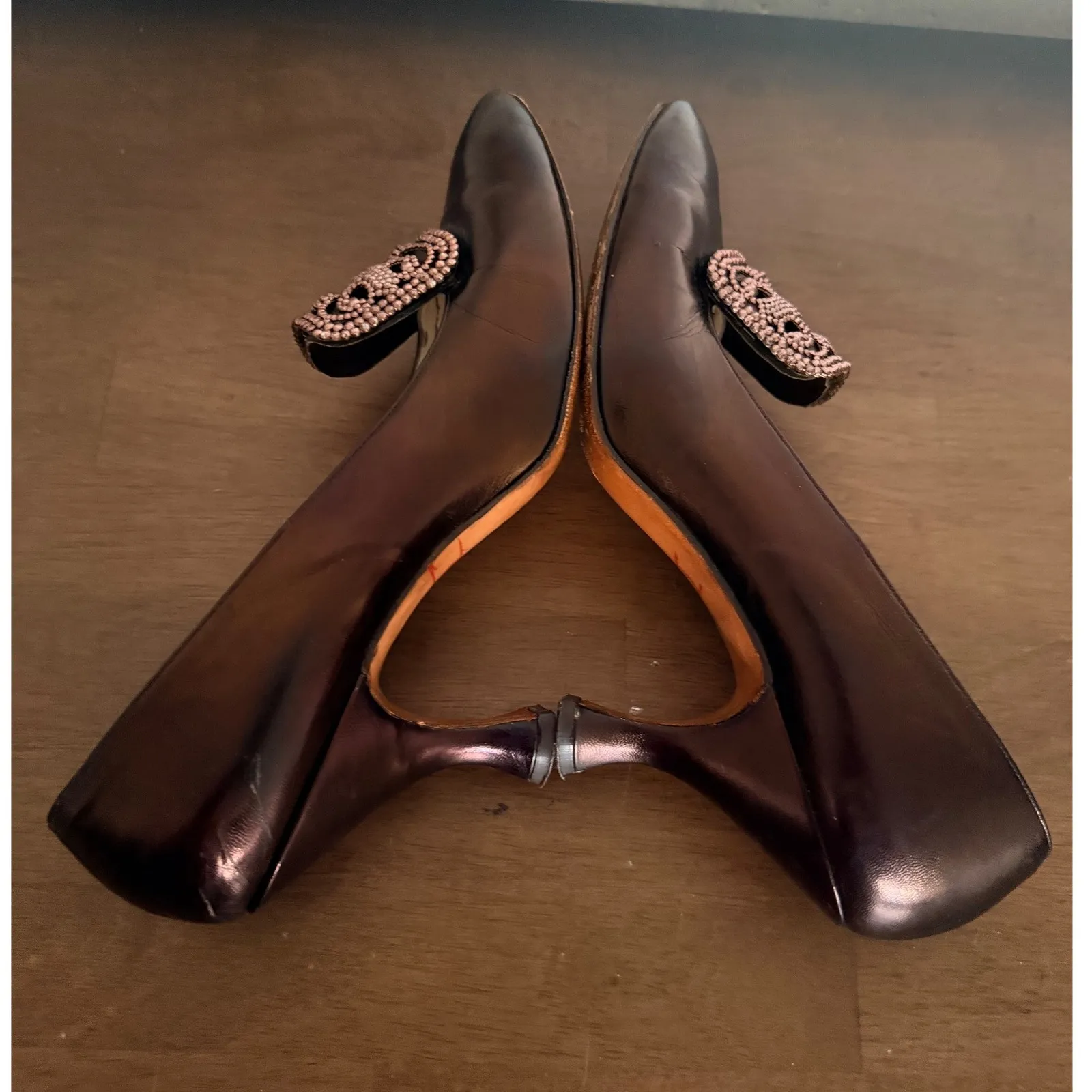 Vintage Joseph A elegant metallic bronze embellished pump heels women's size 6.5 - Image 5