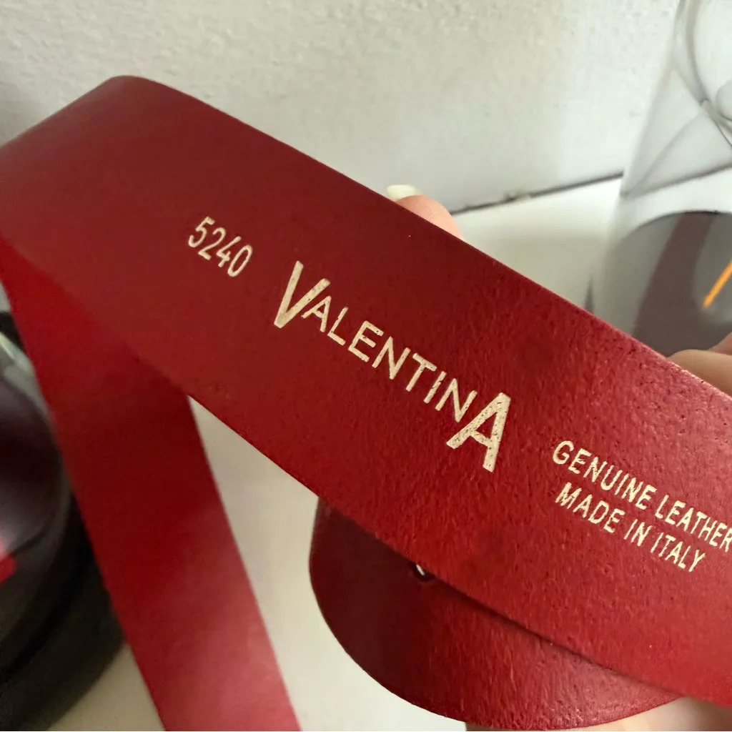 Valentina women’s Scarlet genuine Leather Belt with Metallic Buckle Red - Image 3