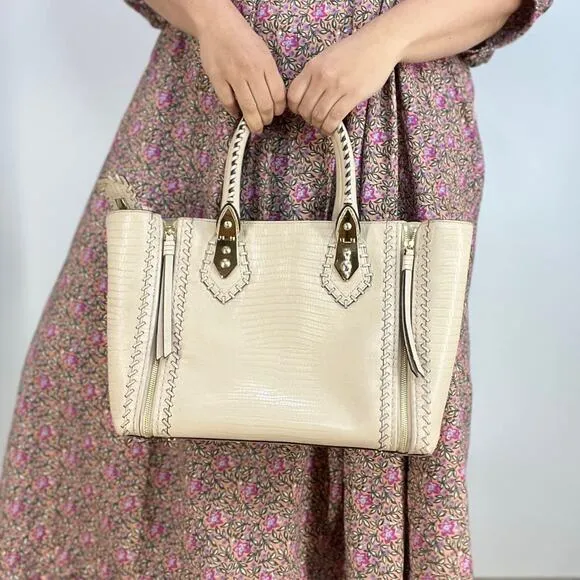 Henri Bendel A List Satchel Lizard Embossed Leather Bag Whipstitched - Image 1