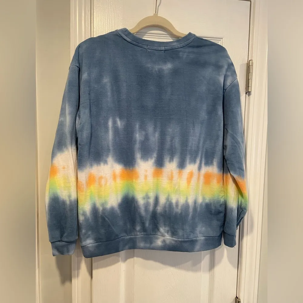 Jolie & Joy Size M Long Sleeve Crew Navy Blue Tie Dye Stripe Terry Sweatshirt Size M - Image 7