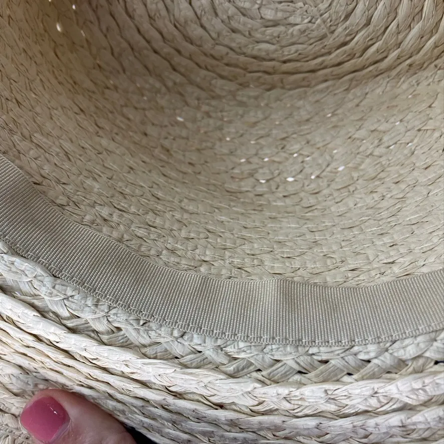 Screamer Straw Fedora‎ Hat Leopard Print Band Frayed Brim Summer Beach Tan - Image 10