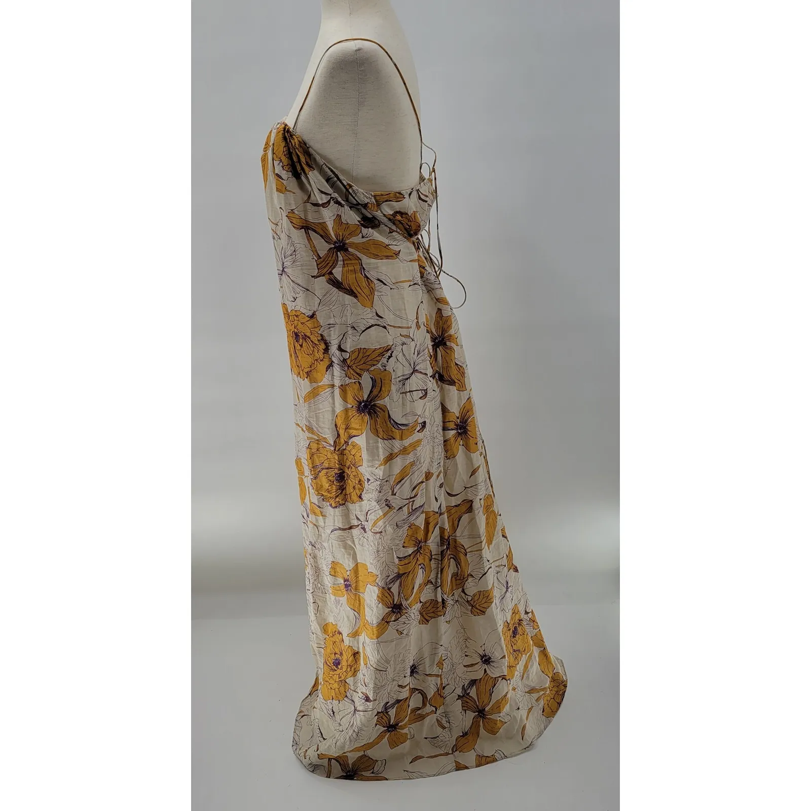 Banana Republic Floral Maxi Dress M Cotton Gold Corset Back Over Fabric - Image 11