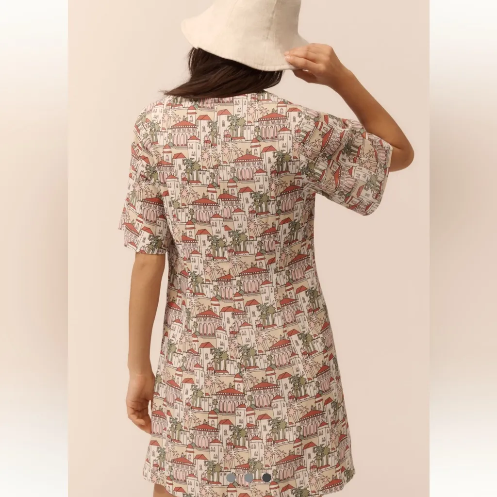 NWT Porridge Short-Sleeve Crew-Neck Linen
Printed Mini Dress Size L - Image 3
