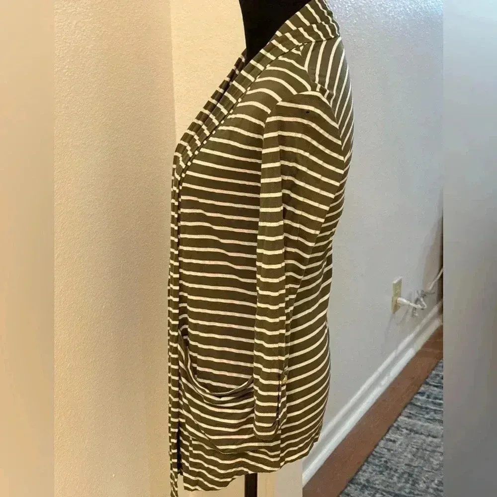 H.I.P. Green & White Striped Open Front Cardigan - Image 4