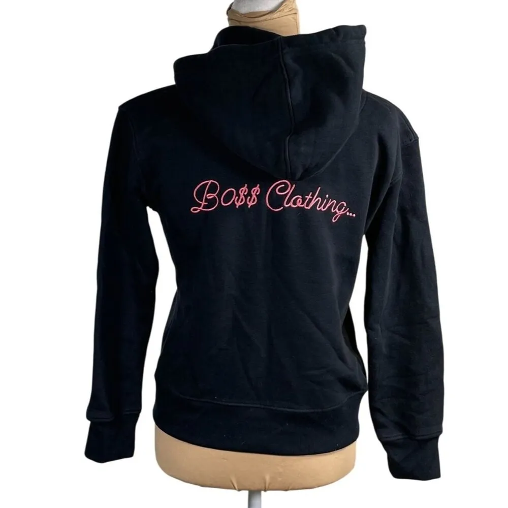 Bo$$ Clothing Women's Hoodie Full Zip Jacket Black Pink Embroidered Size S Small - Image 3