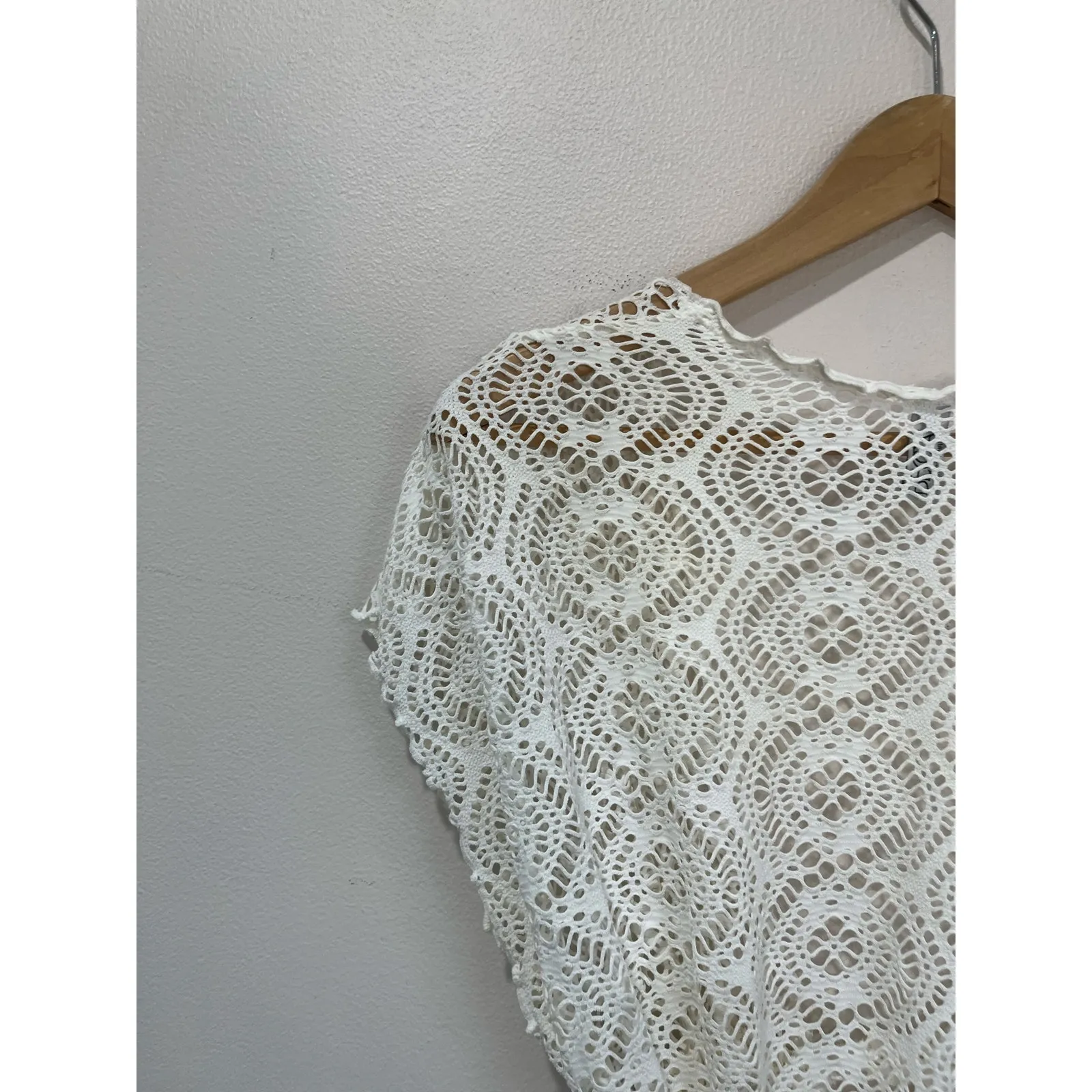 BECCA Cream Crochet Swim Cover Up Resort Vacation Beach Dress One Size - Image 4