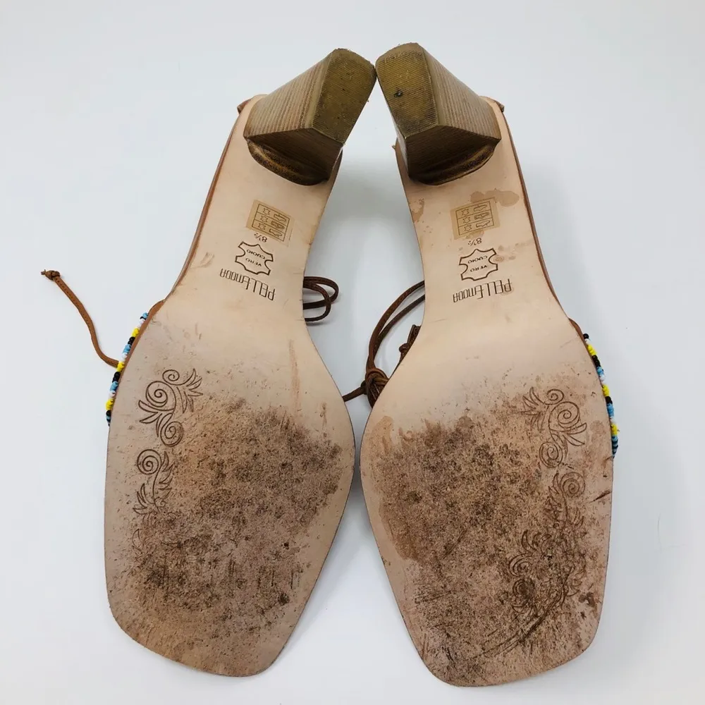 PELLA  tan leather ankle wrap sandals - Image 5