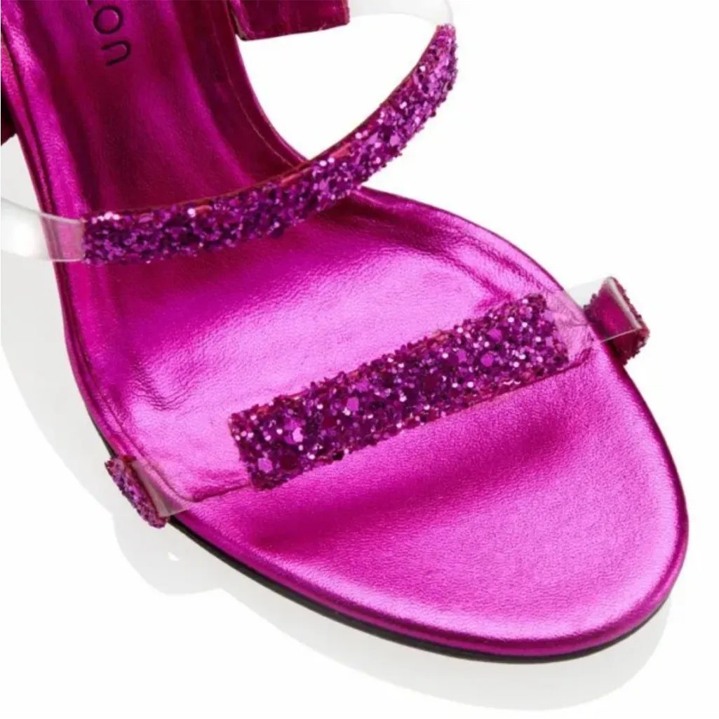 Tamara Mellon Frontline 105 Glitter PVC Sandal Heels Fuschia Hot Pink Glam 35.5 Size undefined - Image 2