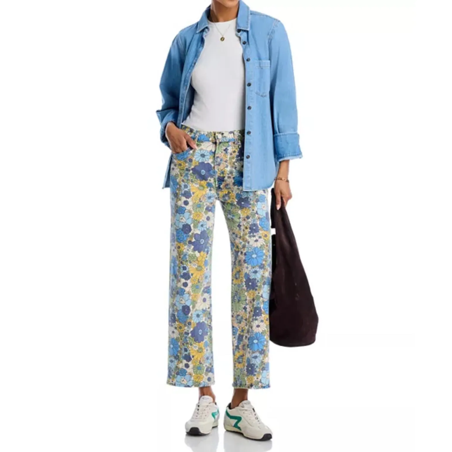 MOTHER Superior‎ Floral Wide Leg Jeans Women's Size 26 Blue Yellow Boho - Image 4