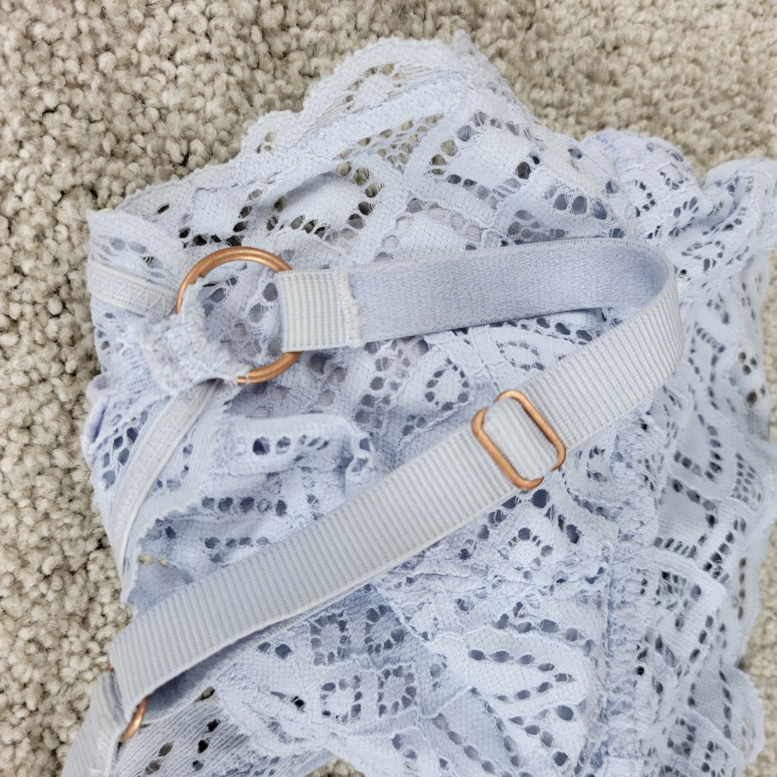 Aerie Lace Bralette‎ Womens S Blue Padded Adjustable Crossed Strap Lingerie Top - Image 5