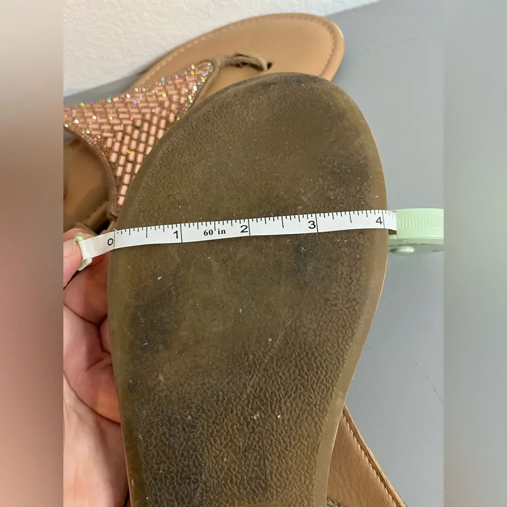 Veittes Beaded SlipOn Beach Metallic Dazzle RoseGold Bling Thong Flat Sandals 10 Tan - Image 15