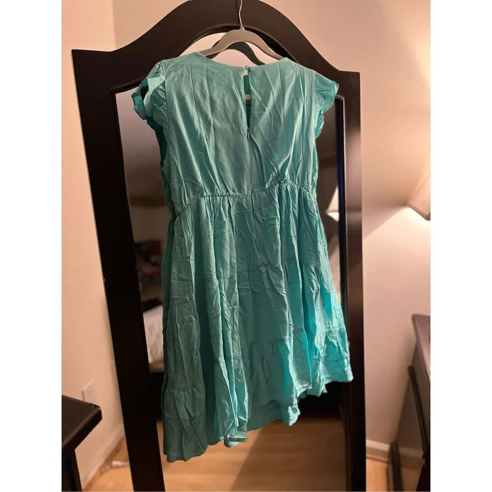 NEW Dress Mini Dress Ruffle Babydoll Loose Flowy Pleated M Green Size M - Image 3