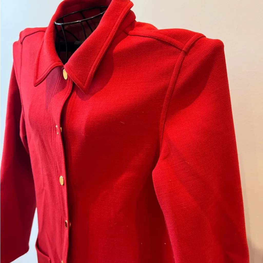 Worth Petite Sz 14 Women’s Red Collared Lightweight Gold Snap Preppy Button Coat - Image 3
