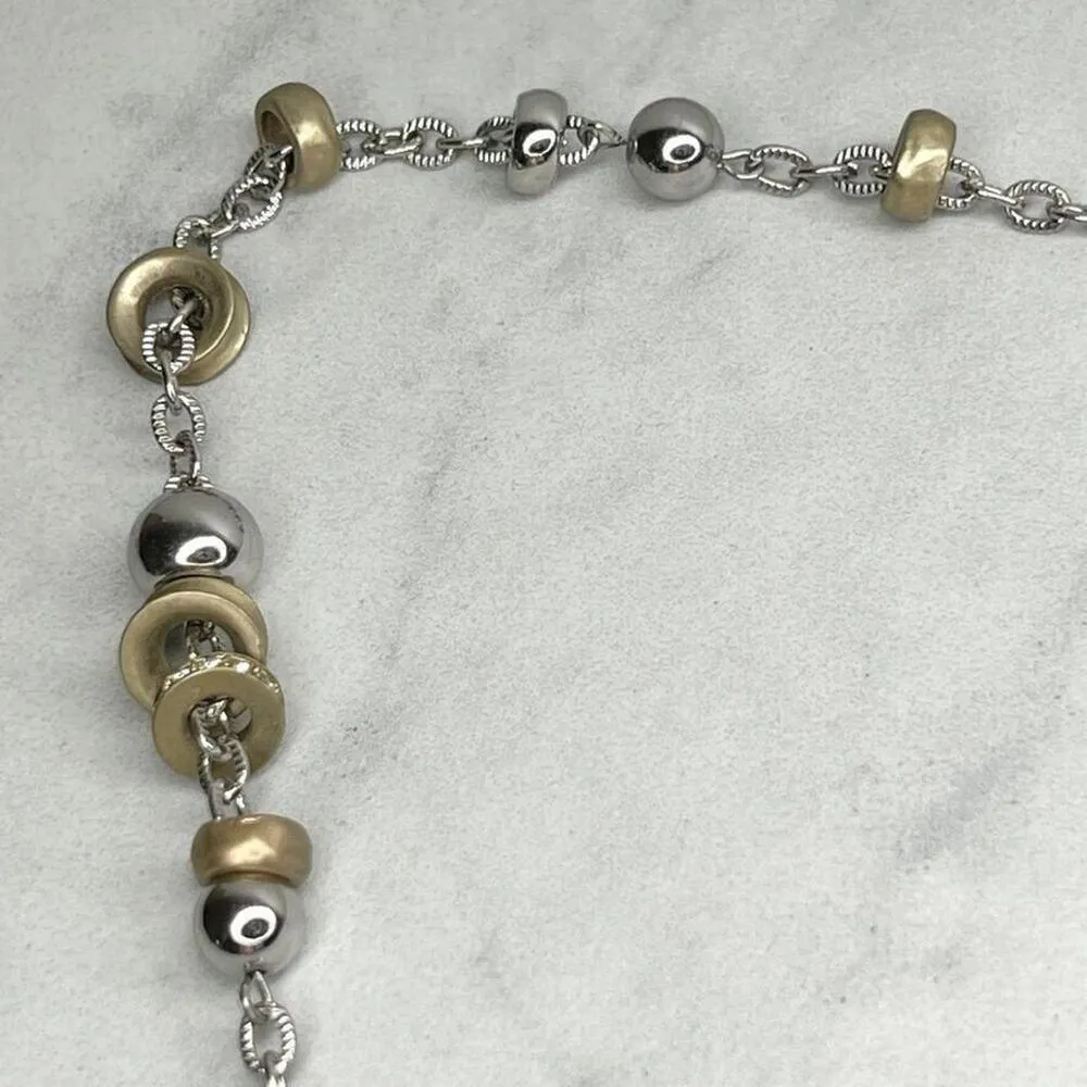 Chicos Silver Gold Tone Barrel Beaded Rhinestone Long Necklace 45" ✨ - Image 3