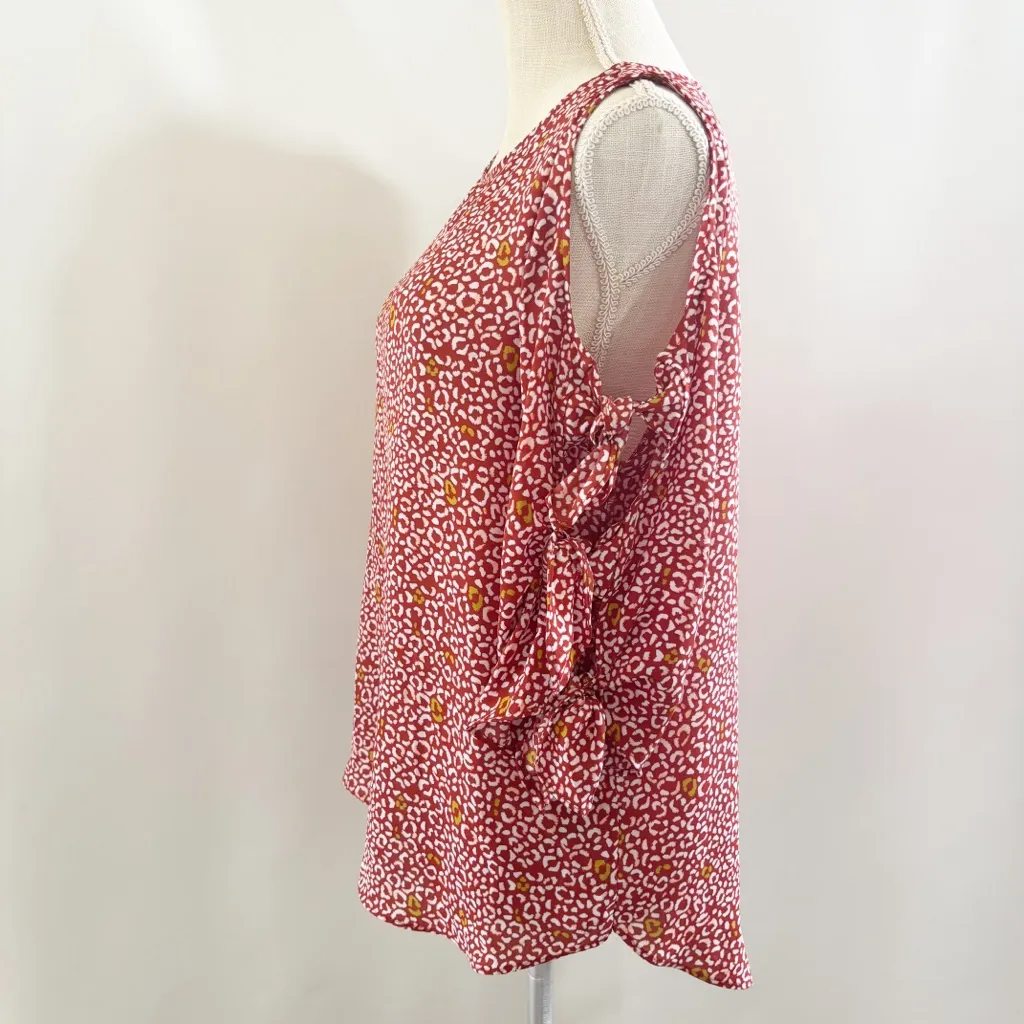 BOLD elements Red and White Asymmetrical Flutter Sleeve Blouse - Image 2