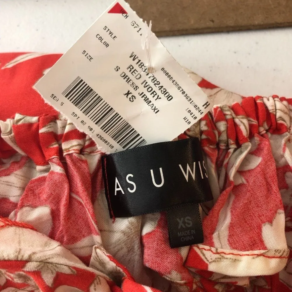 As U Wish Maxi Dress Slit Floral Sleeveless Ruffle Keyhole Back Orange XS - Image 3