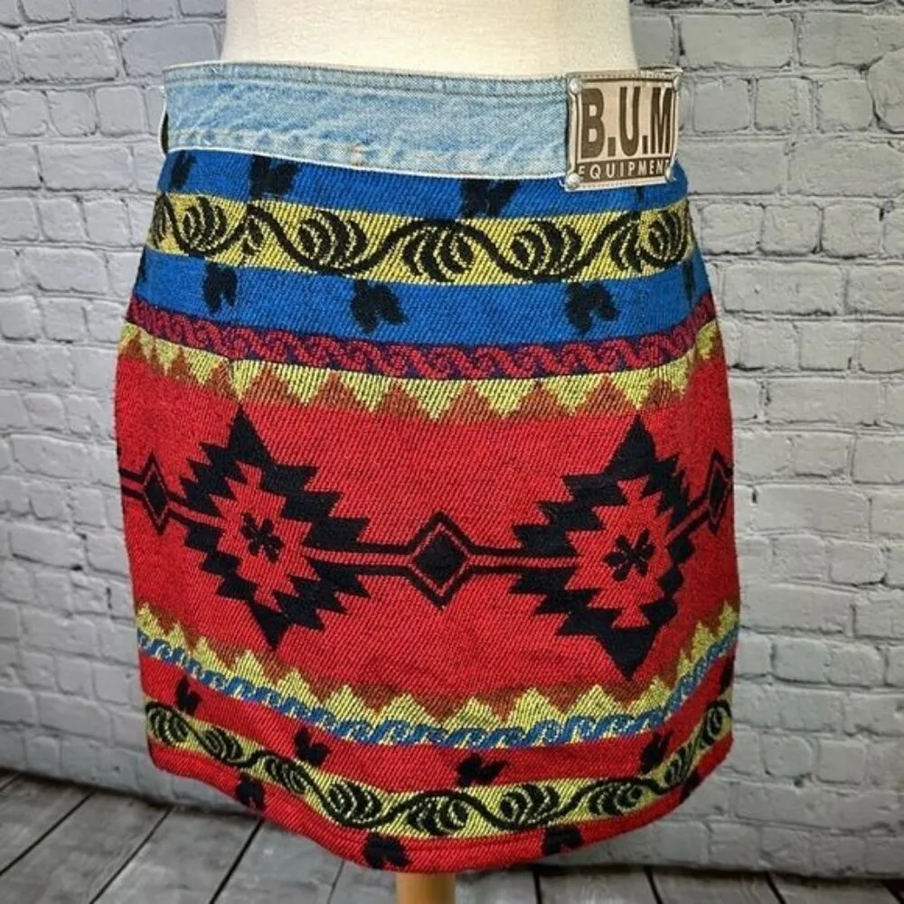 90's Southwestern Wool Blend B.U.M. Equipment Denim Mini skirt Size 13 Vintage - Image 4