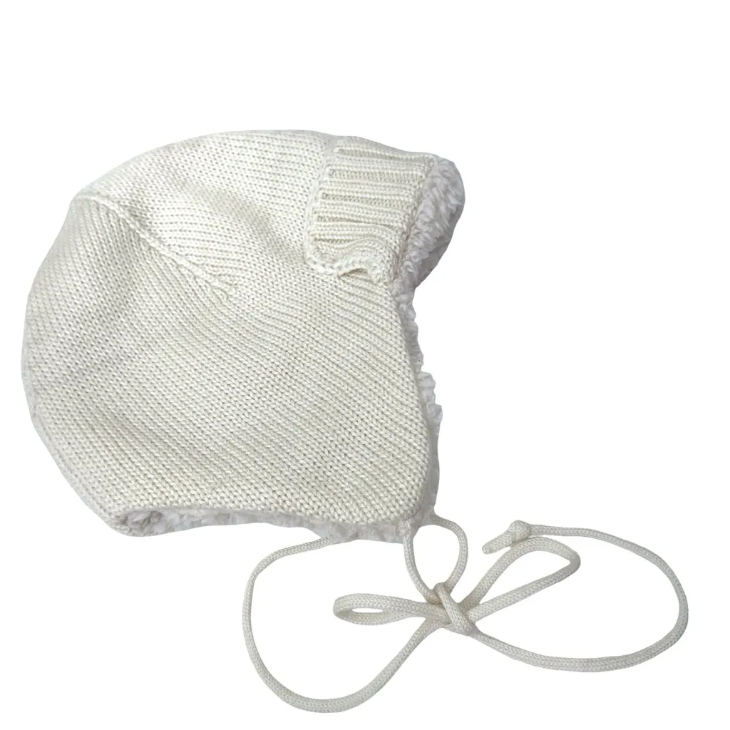 J. Crew Vintage Cream Ribbed Knit Sherpa Lined Trapper Hat with Ties One Size - Image 4