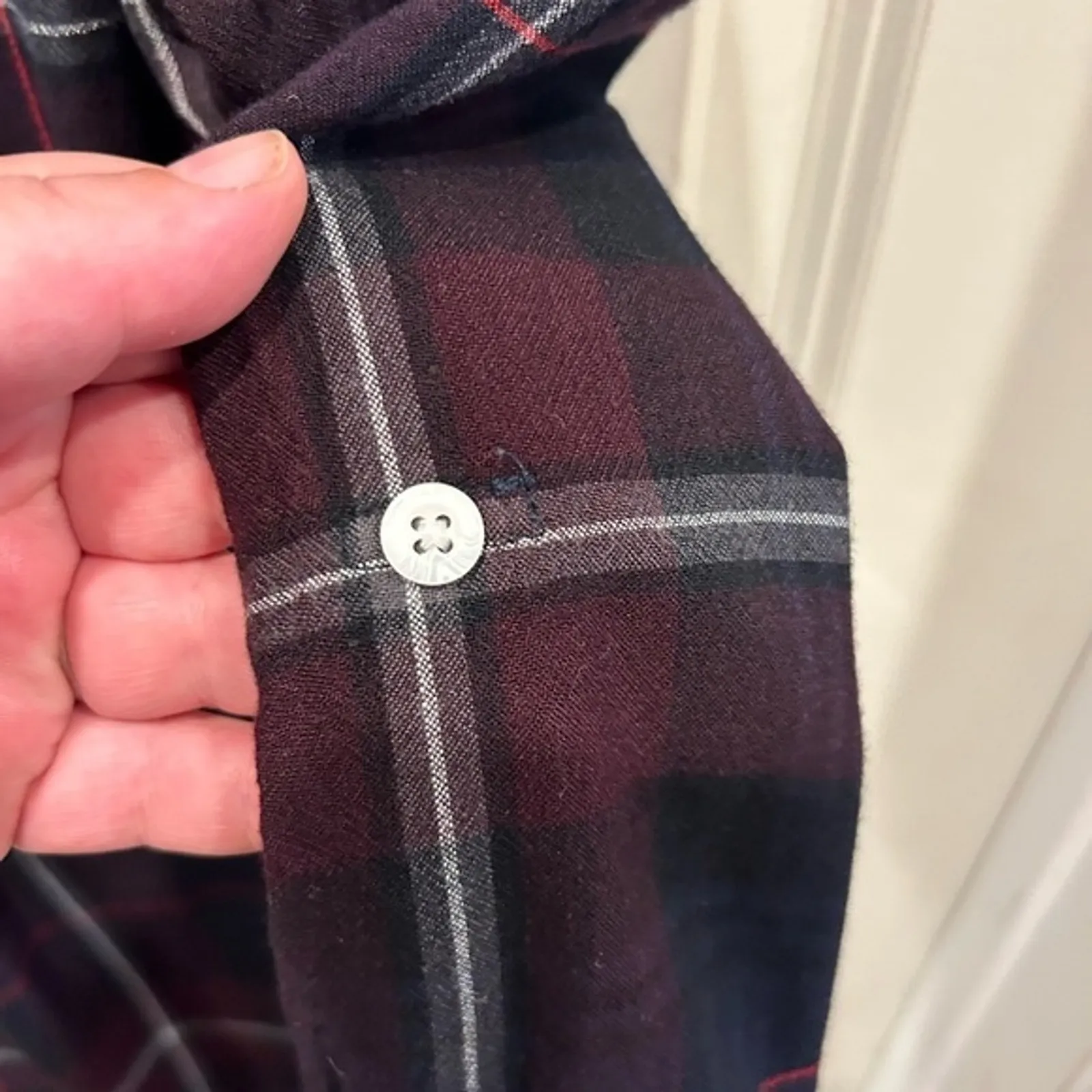 Alya‎ Plaid Button Down Shirt Women Small Navy Burgundy Red Long Sleeve Rayon - Image 8