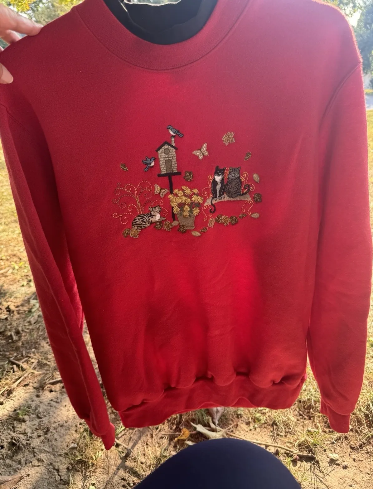 Vintage Bon Worth Hand Embroidered Crew Neck Cat Sweatshirt Size Medium - Image 1