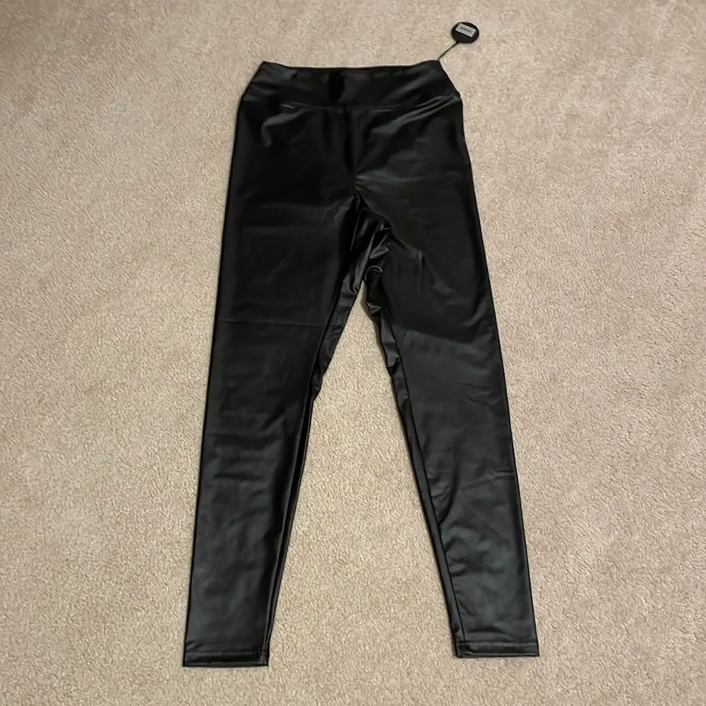 Aerie Black Faux Leather Leggings - Image 3