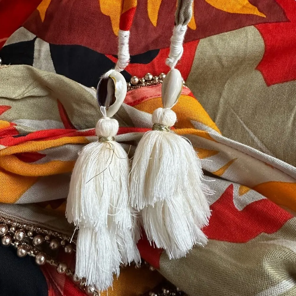 True Destinations Resort Mini Dress Vacation Hawaiian Empire Gold Studs Tropical Orange Size M - Image 6