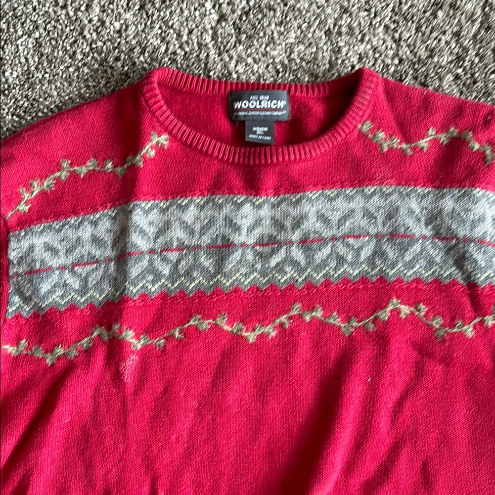 Woolrich Red‎ and Gray Crew Neck Sweater with Nordic Design - Image 4