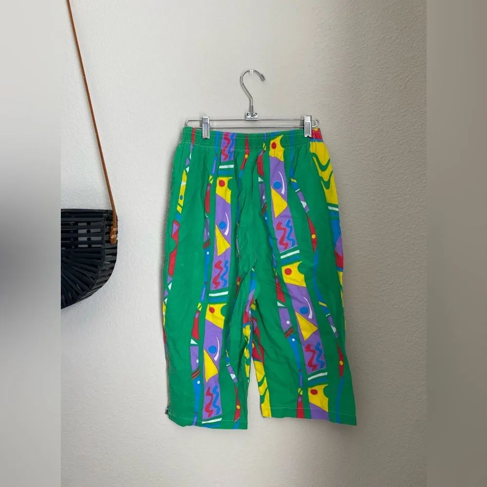 Vintage 1980's Peddlers Green Geometric Elastic Waist Pockets, Size Large - Image 3