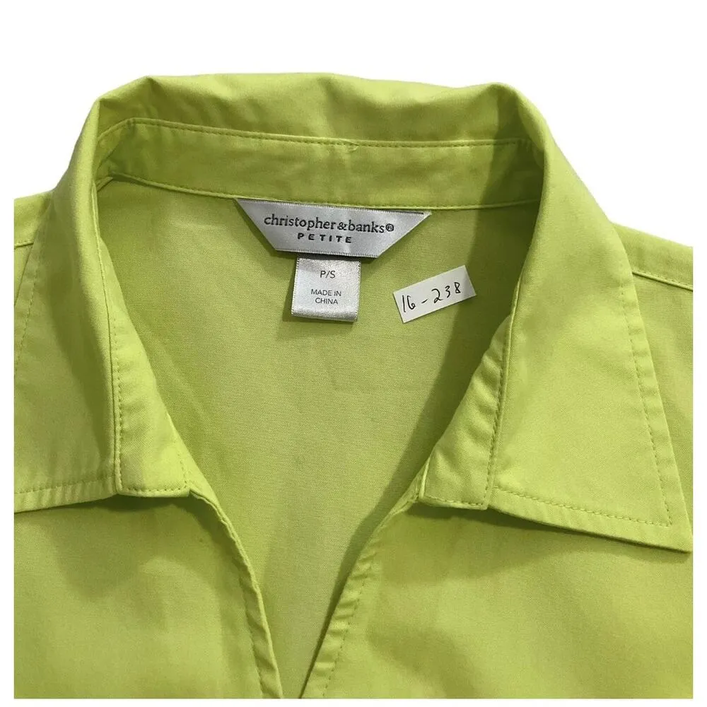Christopher & Banks Women Sz Small Petite Green Shirt Collared TieFront | 16-238 - Image 6