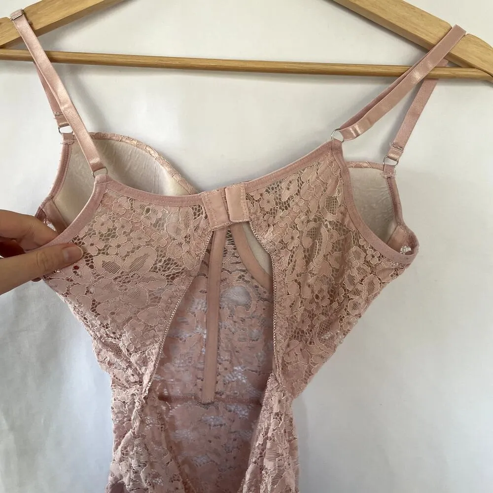 Pink lace lingerie teddy padded cups full coverage women's size XS - Image 3