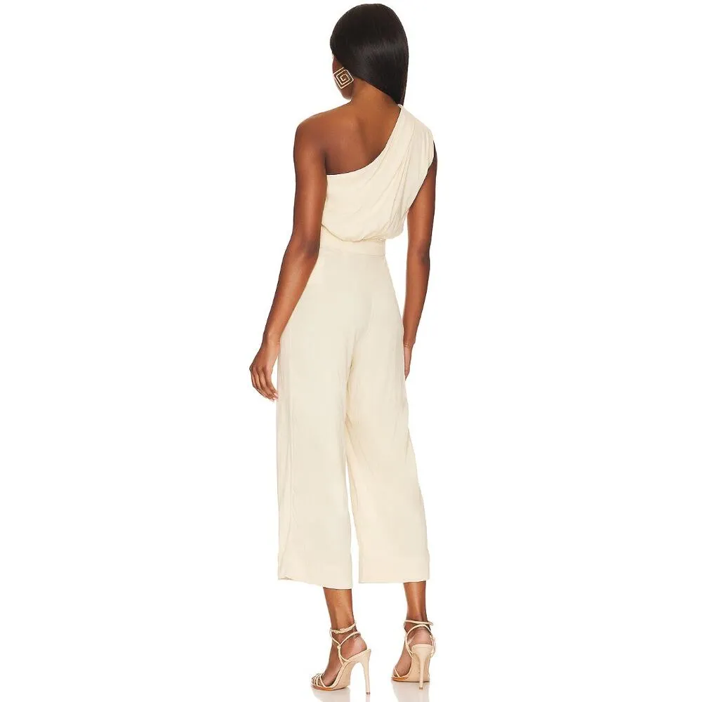 Free People Avery One Shoulder Jumpsuit Wide Leg Pockets Cream Ivory US 4 NWT - Image 5