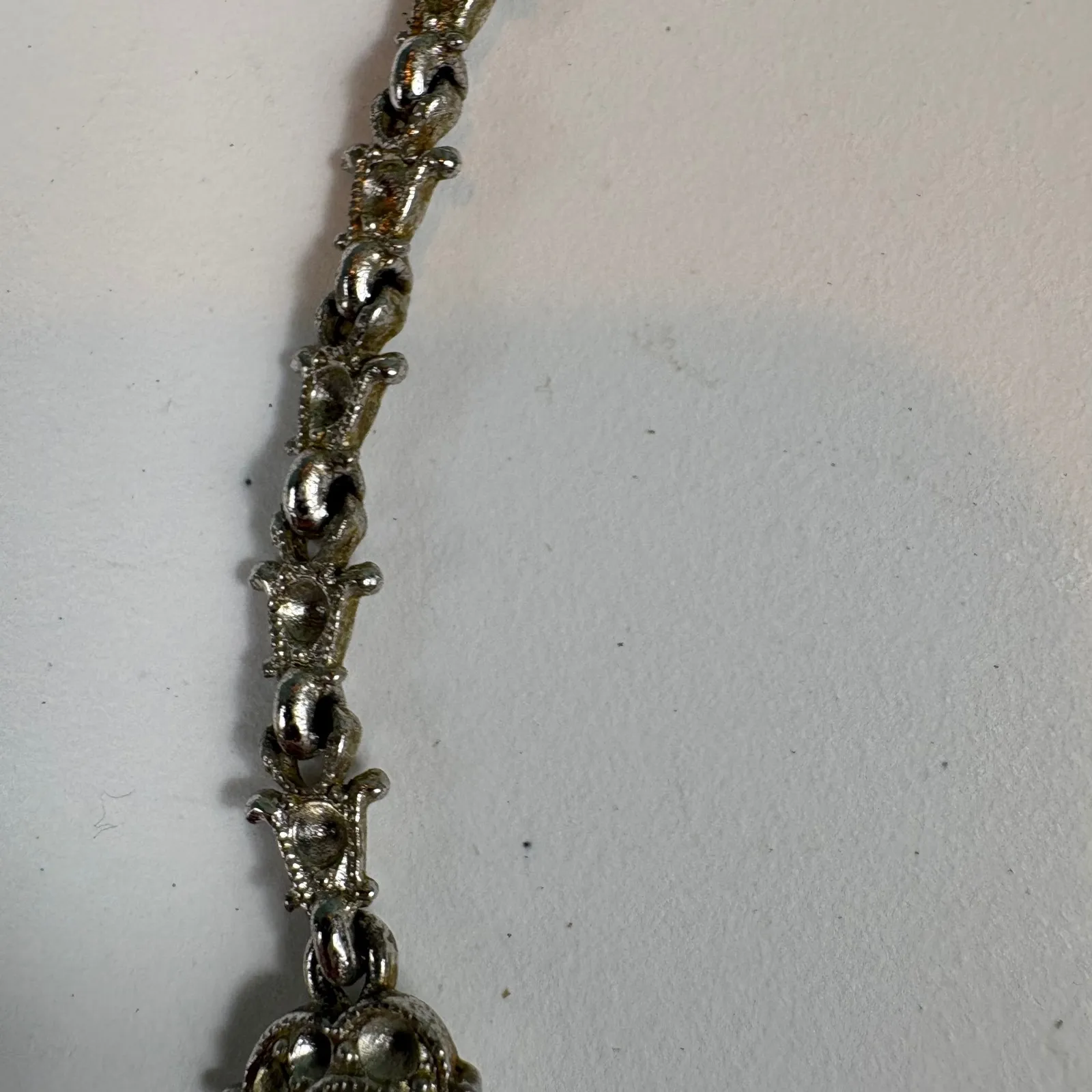 Vtg Silver Tone Rhinestone Jewelry Set Necklace Bracelet Clip - Image 4