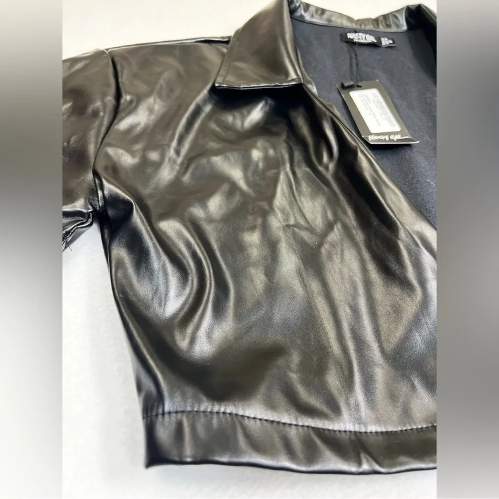 NWT  Women's Faux Leather Wrap Wide Sleeve Tie Crop Top Moto Chic Sz 10 - Image 6